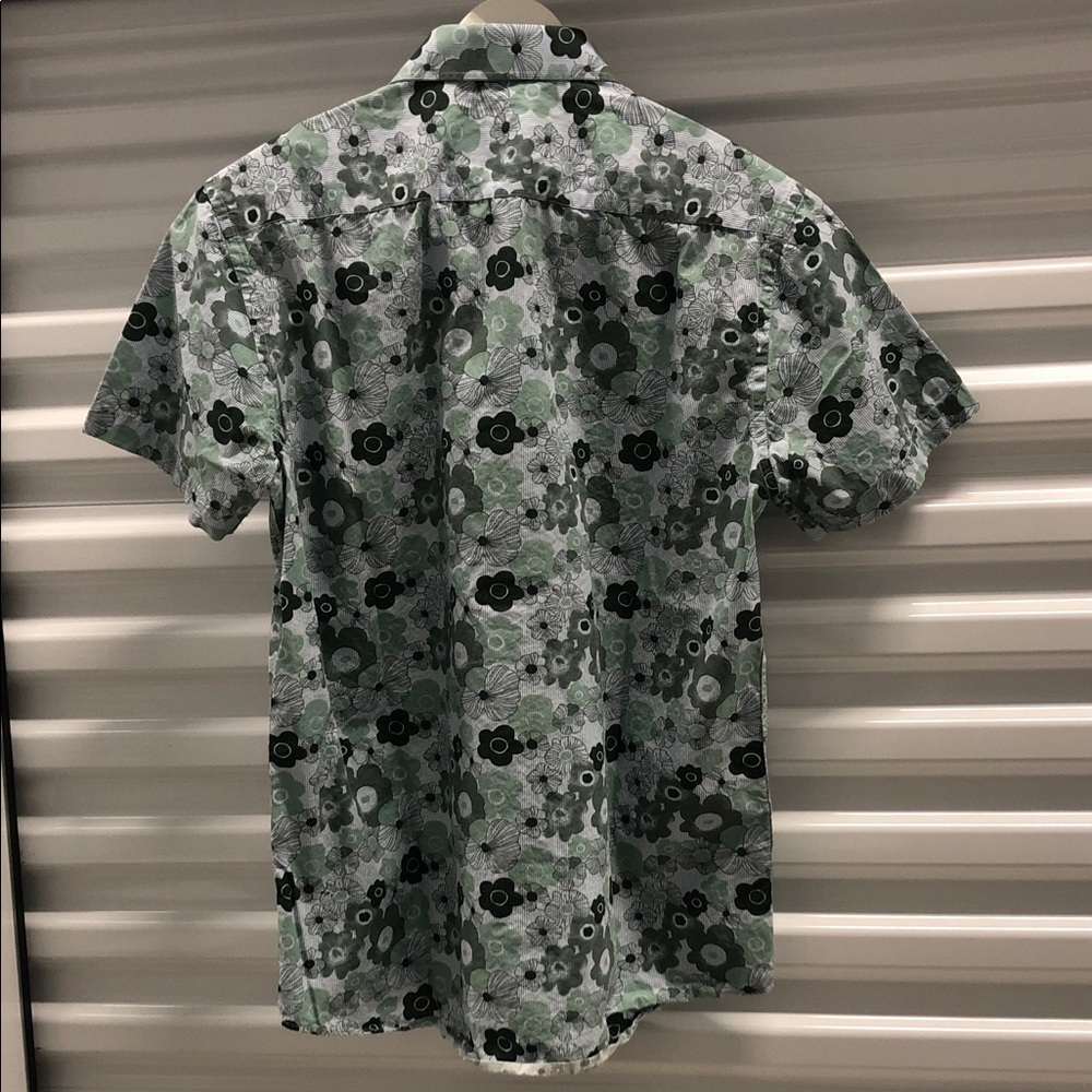 Floral Green and Blue Men's short sleeve Shirt - Picture 4 of 5